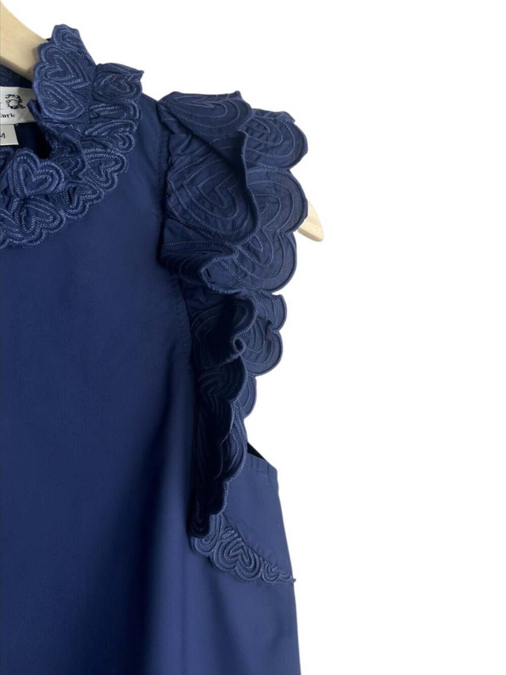 Sea New York Heidi Heart Embroidered Flutter Sleeve Tank Navy Size 4 - Picture 3 of 10